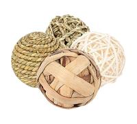 Tofficu 4pcs Guinea Pig Hay Balls and Rabbit Chew Set, Natural Rattan Chew Balls for Hamsters and Small Animals, Teeth Grinding Gnawing for Cage Enrichment
