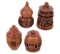 Tofficu 4pcs Natural Wood Gourd Hanging Ornaments Hollow Carved Cage Diffuser Pendants Multipurpose Charms Keychains with Chinese Blessing Designs for Car Fragrance and Jewelry Making