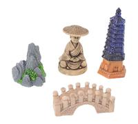 Tofficu 4pcs Resin Zen Buddhist Statue Set, Miniature Pagoda and Buddha Figurines for Home, Feng Shui Living Room and Study Decor, Asian Architectural Model for Garden and Aquarium