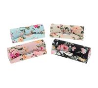 Tofficu 4pcs Retro Cloth Lipstick Case with Flower Print, Compact Cosmetic Storage Box Equipped with Mirror and Button, Convenient to Open and Close, for Mom and Daughter