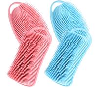 Tofficu 4pcs Silicone Bath Massage Cleaning Brush Set with Oval Square Shapes, Soft Scalp Massager and Body Scrubber for Shower and Hair Care, Blue and Pink