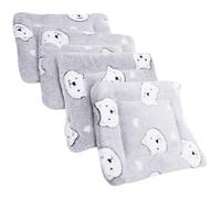 Tofficu 4pcs Small Animal Guinea Pig Blanket Set, Soft Warm Fleece Sleeping Pads for Hamsters and Rats, Grey Bear Head Design, S Size Cage Bedding Mats for Pet Comfort