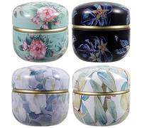 Tofficu 4pcs Tinplate Candy Jars and Tea Canisters Set, round Creative Storage Containers with Lid for Home Organization, Multi-color Food Storage Boxes Suitable for Kitchen and Party Use