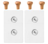 Tofficu 4pcs Wooden Self Adhesive Hooks for Wall, Space Saving Coat and Hand Towel Hangers with Invisible Sticky Design, for Bathroom and Home Decoration