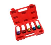 Tofficu 5 Pcs Socket Adapter Set 15mm 17mm 19mm 21mm 22mm for Alloy Wheels | Wall Deep Impact Nut, Car Tire Protection Sleeve, Metal and Plastic, Red Box Included, Non-slip Hexagon Drive