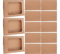 Tofficu 50pcs Kraft Paper Card Box with Window Unique Design Elegant Rectangle Shape Showcase Contents for Holidays Special Occasion Greeting Card Storage