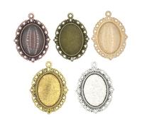Tofficu 50PCS Vintage Oval Pendant Trays with Glass Cabochons for DIY Jewelry Making Crafts Premium Alloy Electroplated Charm Bases for Resin Cameo Photo Jewelry and Custom Accessories