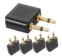 Tofficu 5pcs Airline Earphone Adapter Audio Jack to Dual Male Plug Connector Flight Headphone Adapter Compact Lightweight for Flight Entertainment