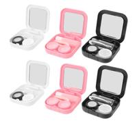 Tofficu 6 Sets Portable Contact Lens Storage Box with Applicators, Tweezers, Solution Bottle and Built-in Mirror, Leakproof Square Plastic Case for Daily Use and Travel