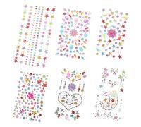 Tofficu 6 Sheets Temporary Face Gems Stickers for Children, Acrylic Rhinestone Jewels Assorted Colours, Safe Material for Halloween and Cosplay Dress, for Day of The Dead and Rave Face