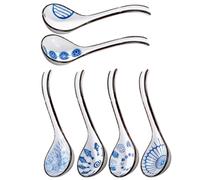 Tofficu 6pcs Ceramic Chinese Soup Spoons Food Serving Soup Ladle Classic Pattern Chinese Style Delicate Artistic Atmosphere Safe and Healthy Design for Dining and Entertaining