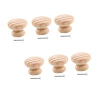 Tofficu 6Pcs Solid Wood Handles Nordic Style Cabinet Knobs with Screws Unlacquered Natural Wood Door Pulls for Wardrobe Cupboard Furniture