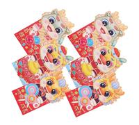 Tofficu 6Pcs Year of Dragon Red Money Envelopes for Lunar Year Festival with Auspicious Chinese Characters and Colorful Cartoon Design Paper Pockets for Greeting Cards and Invitations