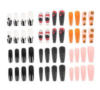 Tofficu 72pcs Halloween False Nail Tips Full Cover Fake Nails for Women Abs Material with Halloween Theme Pattern Suitable for Party and Daily Life Art Random Color
