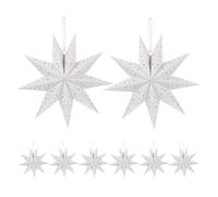 Tofficu 8pcs White Nine-pointed Paper Star Lanterns Origami Lamp Pendant Soft Glow Light Shade for Christmas Year Wedding Party Decorations