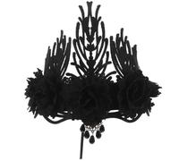 Tofficu Baroque Style Vintage King’s Crown Headband Black Cloth Lightweight Floral Headpiece with Meticulous Handcraft for Halloween Carnival and Company Annual Parties