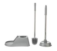 Tofficu Bathroom Toilet Plunger and Long Handle Brush Set with Holder, Powerful Grey Toilet Cleaning Kit for Home Bathroom Accessories