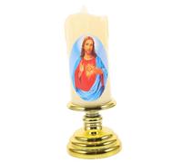 Tofficu Battery Powered LED Religious Candle Flameless Jesus Prayer Light Lifelike Transparent Glass Design for Catholic Devotional Use Home and Church Decoration