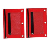 Tofficu Binder Pencil Pouches with Window, 2pcs Red Large Capacity Pencil Cases, Portable Three-Hole Eyelet File Bags for Office and School Stationery Storage