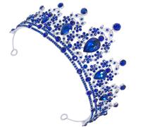 Tofficu Blue Rhinestone Wedding Crown Headband Princess Hair Accessory for Bride Easy to Use with Pin on Both Ends, Zinc Alloy Leaf-shaped Design for Halloween and Christmas