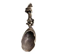 Tofficu Brass Lotus Tea Scoop Table Tea Shovel Small Teaware Adornment Retro Chinese Style Kitchen Utensil Desktop Decoration
