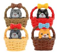 Tofficu Cartoon Cat Miniature Figurines 4Pcs with Bamboo Base, Realistic Multi-Colour Kitten Micro Landscape Decoration for Desktop and Indoor Garden