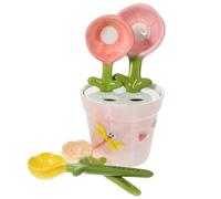 Tofficu Ceramic Flower Measuring Spoon Set with Base 4pcs Baking Measuring Spoons for Sugar and Salt for Kitchen Cooking and Cake Accessories