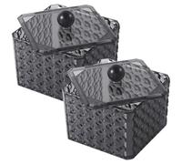 Tofficu Cotton Swabs Dispenser and Vanity Organizer 2Pcs Set, Black Acrylic Diamond Pattern Container with Lid for Makeup Storage and Bathroom Accessories