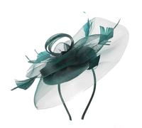 Tofficu Dark Green Gauze Fascinator Headband with Artificial Plume Lightweight Mesh Hair Accessory for Women Wedding Banquet and Tea Party