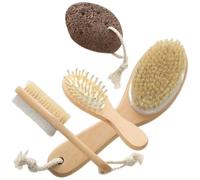 Tofficu Deep Cleansing Body Bath Brush Set with Double-Sided Pumice Stone and Supple Bristle Shower Scrubber, Handheld Exfoliating Foot and Skin Scrub Kit for Bathing and Dry Brushing