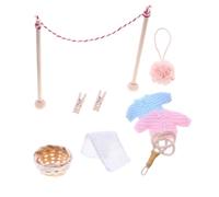 Tofficu Elegant Mini Clothesline Model Set Dusting Brush Washing Line Sturdy Material Toy Drying Rack for Dollhouse Laundry Props
