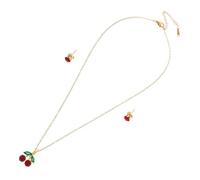Tofficu Elegant Rhinestone Cherry Pendant Chain Necklace and Earrings Set for Women, Stainless Steel Coordinated Fruit Themed Jewellery Resistant to Tarnish, for Daily Wear and Special