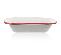 Tofficu Enamel Pie Dish Baking Tray 18cm Red Rim Rectangular Non-Stick Storage Pan for Oven Cooking and Food Serving, Wear-Resistant Bake Pan Suitable for Home Kitchen Use