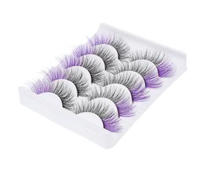 Tofficu False Eye Lashes 5 Pairs Purple Strip Lashes Handmade Artificial Halloween Makeup Eyelashes Three-Dimensional for Festival Wear