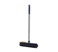 Tofficu Floor Scrub Brush with Telescopic Handle and Dual Scraper for Bathroom and Kitchen Tile Grout Hardwood Floor and Deck Edges Cleaning