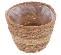 Tofficu Hand Woven Seagrass Planter Basket, 18Cm Rustic Wicker Plant Pot with Liner for Office Flower Display and Fruit Vegetable Storage