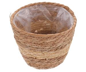 Tofficu Hand Woven Seagrass Planter Basket, 18Cm Rustic Wicker Plant Pot with Liner for Office Flower Display and Fruit Vegetable Storage