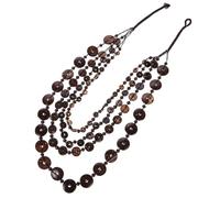 Tofficu Handmade Vintage Wood and Coconut Shell Beaded Necklace for Women, Long Brown African Beaded Necklace with Unique Irregular Shape Beads, Boho Beach Accessory