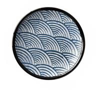 Tofficu Inch Japanese Style Ceramic Dining Plate for Dessert Salad | Black Sea Wave Ripple Pattern, Smooth Surface, Lightweight Food Grade, Easy to Clean Home Use