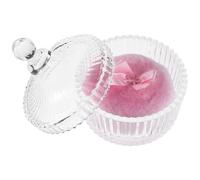 Tofficu Large Pink Powder Puff with Soft Plush Polyester and Glass Container, Oversized Foundation Blending Puff for Women, Adorned with Ribbon and Bow, Comfortable for Face and Body