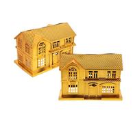 Tofficu Luxury Gold Plastic Ancestral Villa Model 2pcs Set for Qingming Festival Sacrificial Supplies Traditional Chinese Ancestor Worship and Memorial Ritual Decorations
