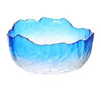 Tofficu Luxury Small Hand Soak Bowl with Light Blue Gradient and Gold Rim, Glass Manicure Soaking Bowl for Nail Art, Cuticle Softening, Dead Skin Removal, Essential Nail Salon Hand Soaker
