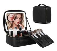 Tofficu Makeup Bag with LED Mirror, Large Makeup Case with Lighted Up Mirror, Travel Makeup Case with Mirror, 3 Color Lights, Size S (Black)