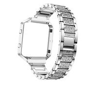 Tofficu Metal Alloy Watch Band with Rhinestones Stylish Replacement Strap and Silver Frame Compatible with Fitbit Blaze Watches Womens Dainty Wrist Accessory