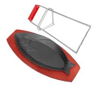 Tofficu Non-Stick Fish Shaped Iron Grill Pan Small Size Portable BBQ Plate with Removable Handle for Household Steak and Pancake Cooking Random Style