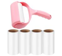 Tofficu Pet Lint Roller for Clothes and Bedding, 7pcs Set with Handle, Dust Cover, and 5 Rolls of 60-sheet Sticky Paper, Multi-function Pet Hair Remover for Dogs and Cats