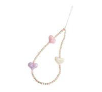 Tofficu Phone Charm Beaded Lanyard for Women Romantic Heart Design Colorful Crystal Mobile Phone Strap Anti-slip Wrist Rope Casual Accessory for Everyday Use