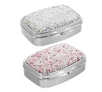 Tofficu Pill Case Dual with Rhinestone Mini Organizer Compartment 2pcs Convenience, Compact Portable Medicine for Bling Box for Daily Purse Travel Use