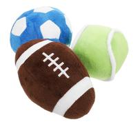 Tofficu Plush Pet Chew Tennis Ball Set for Dogs and Cats, Sturdy Interactive Puppy Training Balls with Soft Mini Soccer, Football Rugby Designs, 3pcs Plush Set for Indoor Play