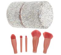 Tofficu Portable Makeup Brush Holder Set with Rhinestone Crystals, Dustproof Cosmetic Organizer with Lid for Travel, Includes Powder and Eyeshadow Brushes, Compact Beauty Case